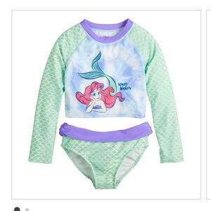 NWT Disney Ariel Kids Rashguard Set - Mint and Lavender